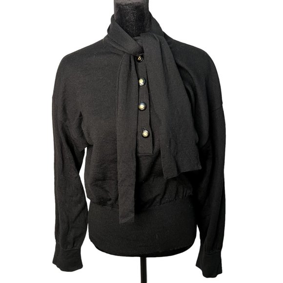 Escada Tops - Vintage Y2k Wool Escada Knitted Sweater Blouse Neck Tie Button Embellished Small
